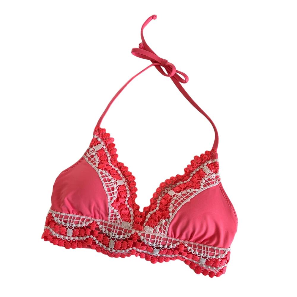 BECCA by Rebecca Virtue Delilah Avery Coral Crush Pink Halter Bikini Top Small